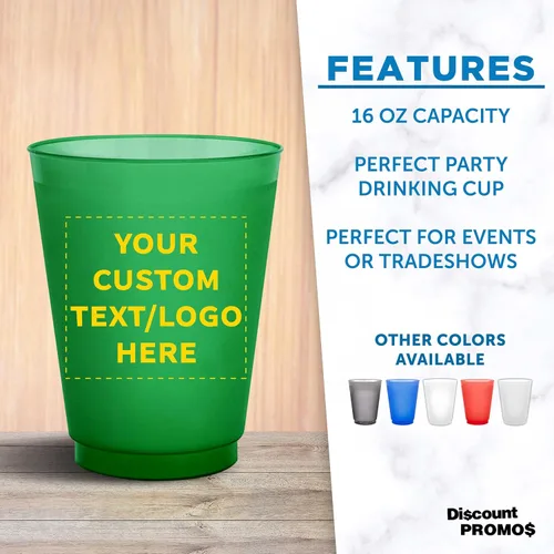 Vista 2 de Vasos de plástico esmerilado personalizados para estadios, paquete de 100, texto promocional, logotipo, 16 onzas, vasos de fiesta reutilizables