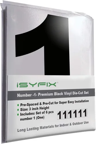 Vista 33 de iSYFIX Calcomanías de vinilo negro con el número 7 (siete), paquete de 6 calcomanías autoadhesivas de 7 pulgadas, calcomanías troqueladas y Negro