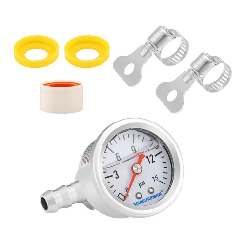 Vista 6 de MEASUREMAN - Manómetro, 0 a 15 psi, relleno glicerina, esfera 1.5 pulgadas, caja acero inoxidable 304, montaje central posterior 1/8 NPT, adaptador