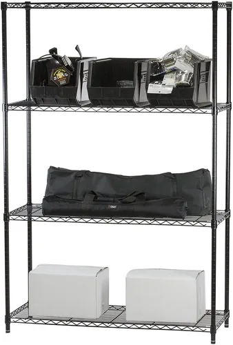 Vista 3 de Shelving Inc. Estantería de alambre negro de 8 pulgadas de profundidad x 8 pulgadas de ancho x 54 pulgadas de alto con estantes de 4 niveles