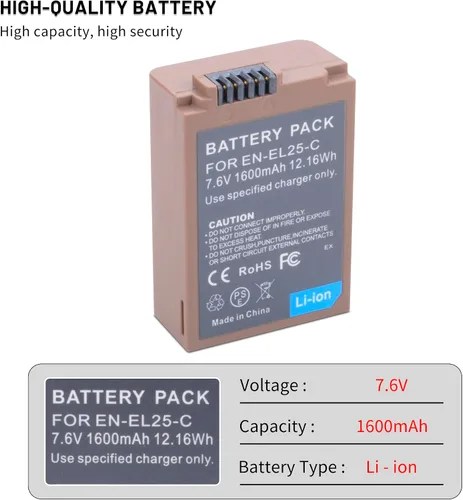 Vista 2 de Paquete de 2 baterías de repuesto EN-EL25 EN-EL25a con puerto de carga rápida USB-C compatible con cámara Nikon ZFC / Z30 / Z50, cargador MH-32