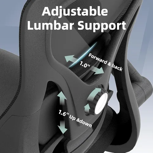 Vista 3 de ralex-chair Silla de oficina ergonómica con soporte lumbar ajustable, silla de escritorio con respaldo de malla y asiento de piel sintética, silla