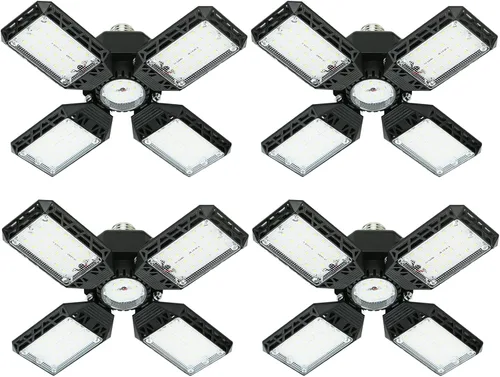 Vista 10 de Paquete de 2 Luces LED para Garaje, 160W 16000LM 6500K Luces de Garaje para Techo Bombilla LED con 6+1 Paneles Ajustables, Luz LED de Taller