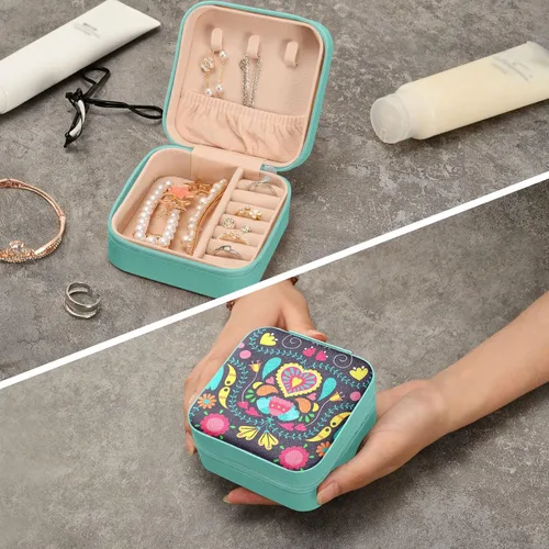 Vista 8 de Tatenale Joyero de viaje, pequeño organizador de joyas, almacenamiento para anillos, aretes, collar, niñas, mujeres, hombres, floral, negro