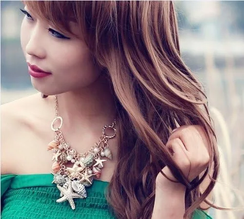 Vista 2 de Nueva caliente Chunky Sea Shell Estrella de mar perla sintética oro Declaración CollarPulsera Jewelry Set (wp-f257)