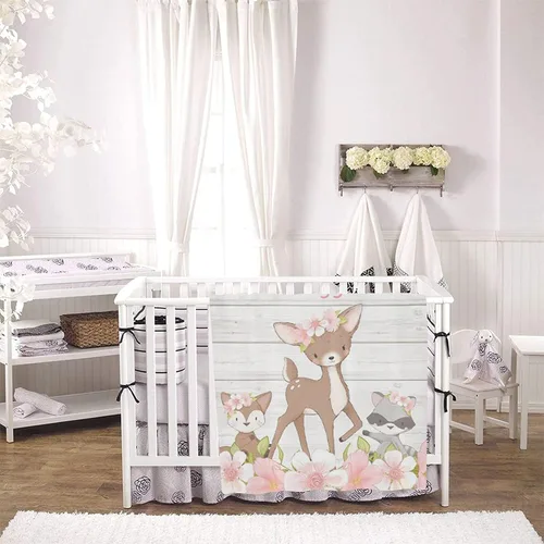 Vista 3 de Manta de bebé personalizada de animales del bosque floral rosa con nombre para niñas y niños, mantas personalizadas para guardería, regalos