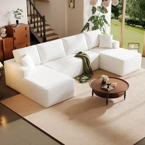 Vista 20 de Sofá seccional en forma de U de 108 pulgadas con otomana, sofá seccional modular de pana con asiento profundo, sofá modular moderno en forma de L