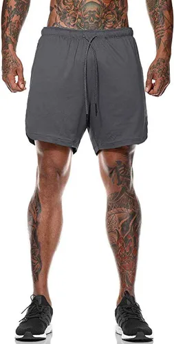 Vista 2 de HANERDUN - Pantalones cortos deportivos para hombre, 2 en 1, con bolsillo