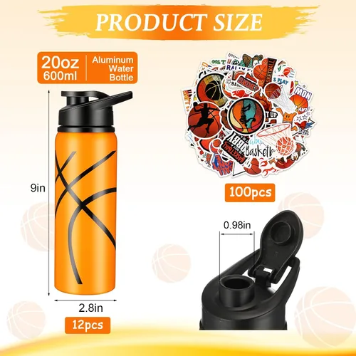 Vista 3 de Gerrii 12 botellas de agua a granel de 20 onzas con tapa a presión, botellas reutilizables, 100 calcomanías, casco, calcomanías de premio, regalos