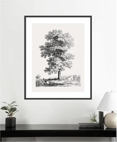 Vista 5 de Kate and Laurel Framed Wall Art Print 'Jean Victor Bertin Study of a Tree 1816' by The Art Institute of Chicago, 33 x 41, Stylish Black Narrow