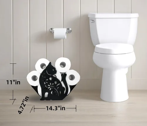 Vista 5 de Soportes de papel de metal para gatos, divertidos soportes de almacenamiento de papel de animales negros para interiores y cocina, almacenamiento