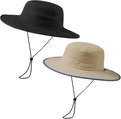 Vista 12 de Sombrero de cubo de sol con ala plegable UPF 50+ resistente al agua con malla perforada láser ajustable para hombres y mujeres al aire libre Caqui