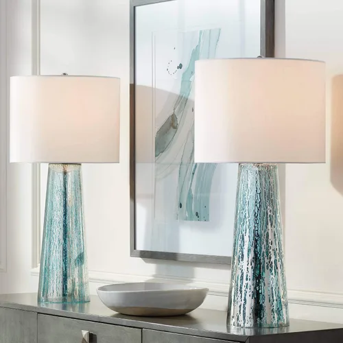 Vista 2 de 360 Lighting Marcus - Juego de 2 lámparas de mesa costeras modernas de 30 pulgadas de alto, columna cónica de vidrio de mercurio aplicada a mano