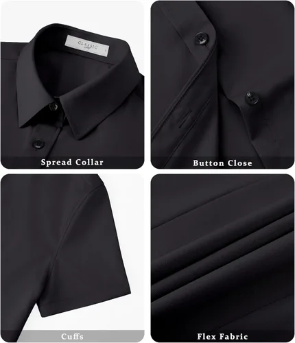 Vista 6 de Camisas con botones para mujer, de manga corta, elásticas, sin arrugas, para negocios, casual, oficina, blusa de trabajo