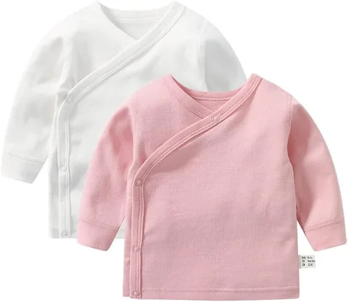 Vista 6 de HAOLUKI Baby Long Sleeve Side-snap Cotton Shirt Unisex Newborn Girls Boys Kimono Tee Shirts Top