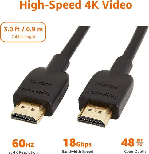 Vista 7 de Amazon Basics Cable HDMI, paquete de 2, 3 pies, 4K@60Hz, cable HDMI 2.0 de alta velocidad 4K (18Gbps), 2160p, 48 bits, compatible