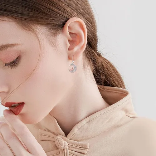 Vista 6 de VONALA Aretes de plata de ley 925 con diseño de bulldog francés, luna y calabaza, regalo de joyería para mujeres y niñas