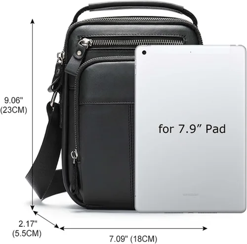 Vista 3 de PRELITER Bolso cruzado de cuero genuino para hombre, bolso de hombro de cuero genuino para hombres para negocios y actividades al aire libre
