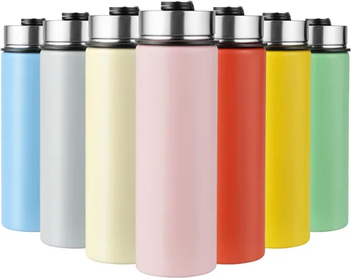 Vista 9 de S AFSTAR Botella de agua de acero inoxidable de 22 onzas, doble pared aislada al vacío, botella de agua deportiva con tapa y popote abatible Azul