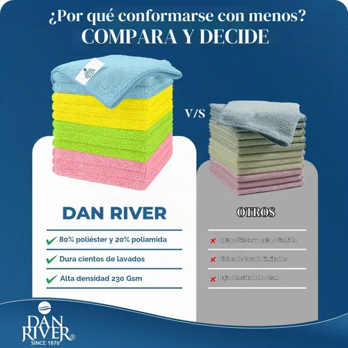 Vista 3 de DAN RIVER Paquete de 24 toallas de microfibra, ultra absorbentes, sin pelusa y sin rayas para limpiar la casa, el automóvil y la cocina, esenciales