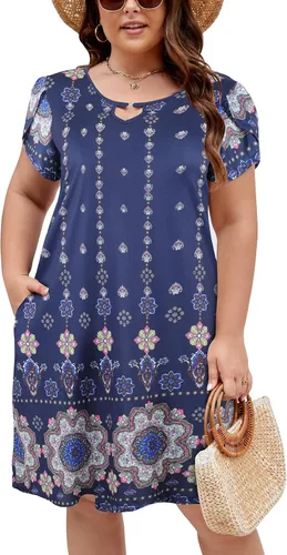 Vista 33 de Kancystore Vestido casual de verano para mujer, talla grande, con bolsillos Albaricoque