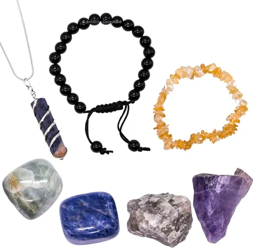 Vista 27 de Amazing Gemstone Aquarius Gifts - Kit de cristal del zodiaco para mujeres y hombres, juego de piedras curativas de lepidolita, pulseras de granate