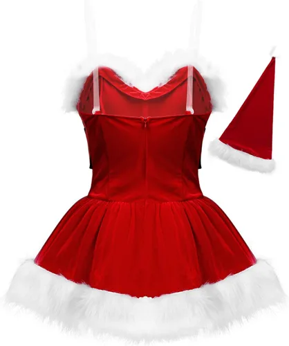 Vista 5 de Aislor Vestido de Navidad sin mangas de una sola pieza con cinturón y sombrero de Papá Noel