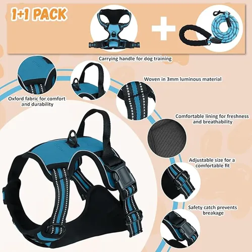 Vista 3 de Dog Harness, No Pull Large, Release on Neck, Front Back Clips Dog Vest Harness Reflective Adjustable Padded,for Outdoor Walking Training(L,Black)