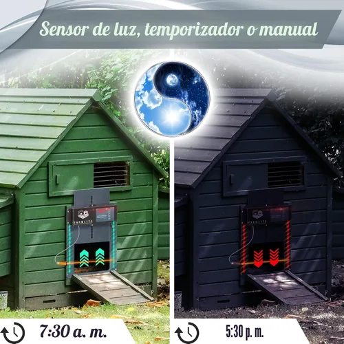 Vista 4 de FarmLite Abridor automático de puerta de gallinero Puerta automática de pollo sin batería Puerta automática de gallinero con temporizador y Negro