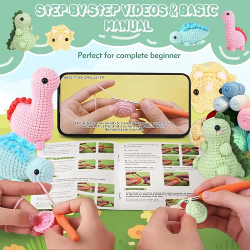 Vista 3 de LYCBTC Kit de ganchillo para principiantes, kit de ganchillo para adultos y niños con tutoriales en video paso a paso, kits completos de ganchillo