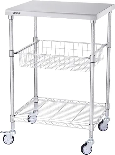 Vista 9 de VEVOR Carrito Utilitario de Cocina, 36.6"x20"x24" Carrito Rodante de Alambre de 3 Niveles, Carrito de Servicio de Acero con Capacidad de 470LBS