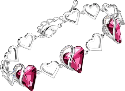 Vista 23 de Leafael Pulsera de eslabones de corazón infinito, piedra natal o piedra curativa para mujer, regalo de joyería de tono plateado para ella, cadena