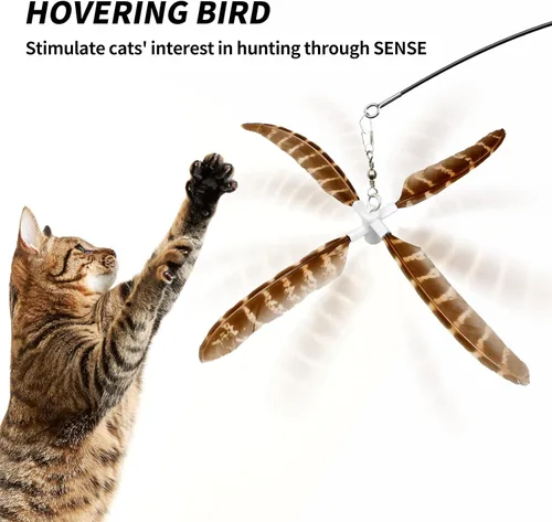 Vista 4 de uahpet Juguetes de plumas naturales para gatos de interior, varita retráctil para gatitos, 60 pulgadas, distancia de caza segura, juguetes