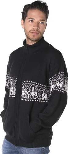 Vista 4 de Gamboa Suéter de alpaca para hombre, ligero y suave, suéter de lana con cuello redondo, suéter de punto para otoño e invierno Negro y blanco