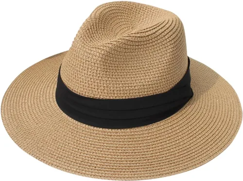 Vista 18 de Lanzom - Sombrero de paja playero para mujer, de ala ancha, plegable, estilo Fedora, UPF50+