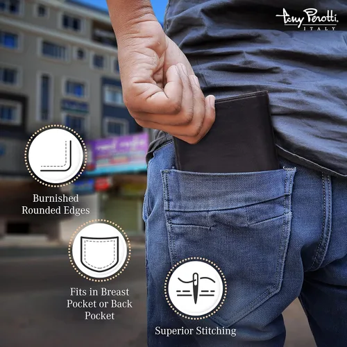 Vista 9 de Tony Perotti Billetera plegable de cuero para hombres, grano completo