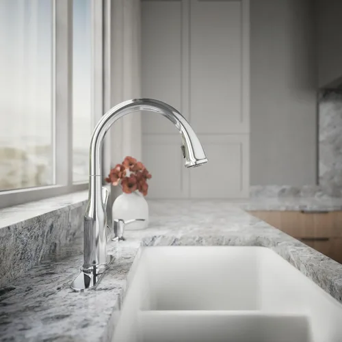 Vista 7 de KOHLER K-R23863-SD-CP Motif Grifos de cocina con pulverizador desplegable, llaves de fregadero de cocina, resistentes a las manchas, cromo pulido