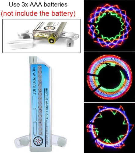 Vista 3 de Yunobi Luces de rueda de bicicleta - Luz de neumático de rueda, 32 patrones atractivos luz de bicicleta de doble pantalla radios luz de conducción
