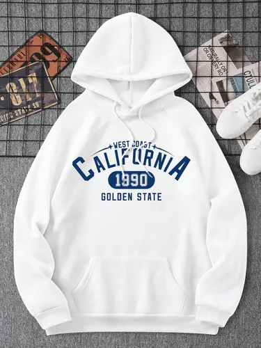 Vista 6 de Floerns Sudadera con capucha para hombre, ligera, con cordón, estampado de letras, con bolsillos