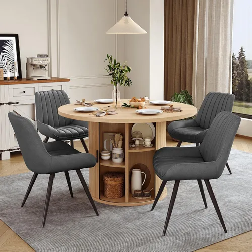Vista 156 de Miereirl Moderno juego de comedor de 5 piezas para mesa redonda de madera de 4,31.5 pulgadas con estante de almacenamiento semiabierto y puerta
