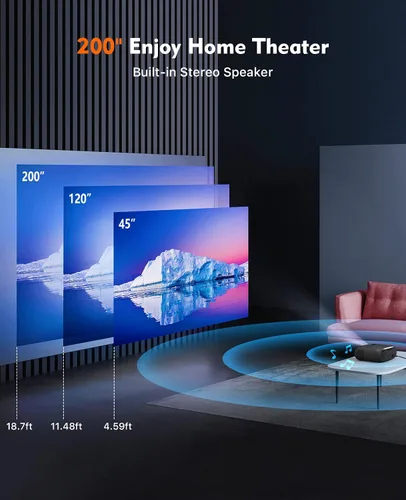 Vista 3 de ELEPHAS Mini proyector, pantalla Full HD 1080P y 180", proyector portátil de cine en casa con 50,000 horas de vida útil de la lámpara LED Negro