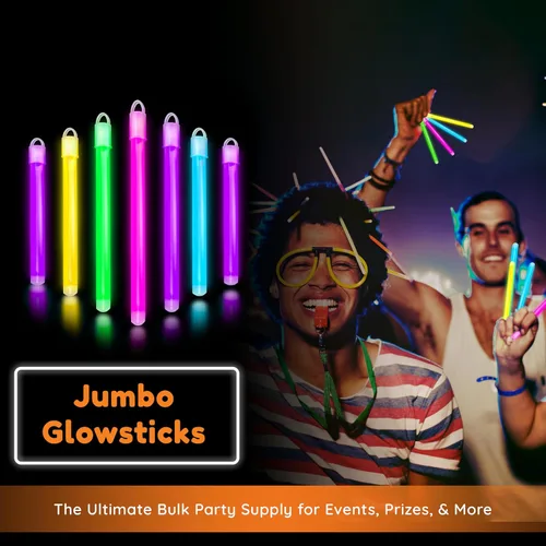 Vista 2 de Glow Fever Palos que brillan en la oscuridad - 100 unidades de palos luminosos de 6 pulgadas, paquete de fiesta a granel con tapas de extremo