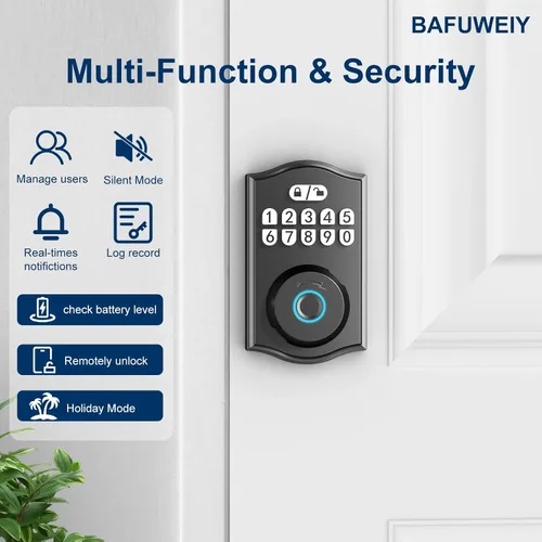 Vista 9 de Cerradura de puerta inteligente - Entrada sin llave con huella dactilar/Bluetooth APP control/contraseña, bloqueo automático, código de una sola