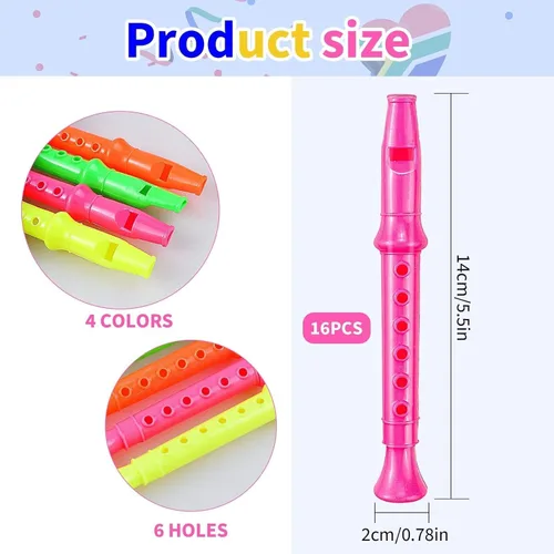Vista 2 de Paquete de 12 grabadoras de plástico de 5.5 pulgadas para niños, flauta de colores mixtos, instrumento musical, juguete para recuerdos de fiesta