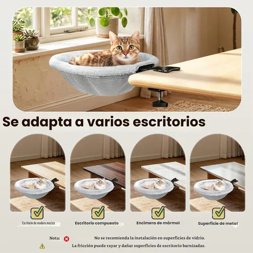 Vista 7 de Cat Desk Bed, One-Click Foldable Cat Bed for Desk Hammock Up to 40 Lbs Gray