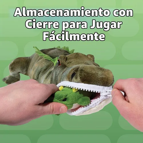 Vista 7 de PREXTEX Juguetes de peluche de cocodrilo con 3 animales de peluche de cocodrilo para bebés, cremalleras de cocodrilo, 3 pequeños cocodrilos