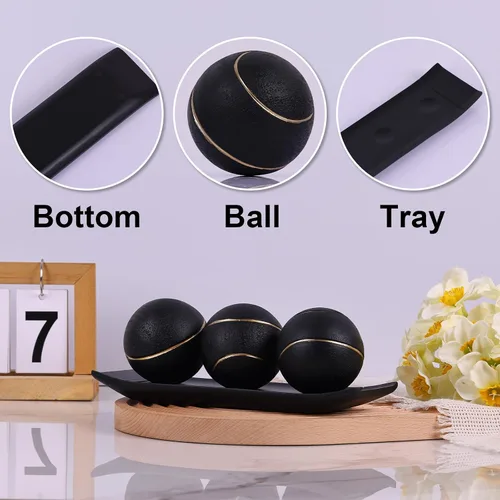 Vista 6 de LCCCK Juego de bandeja decorativa con bolas, soporte de TV de orbes decorativos negro dorado, centro de mesa de centro, elegantes bolas decorativas