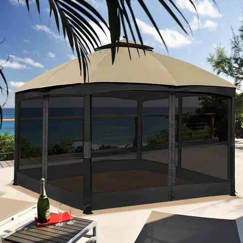 Vista 9 de OLILAWN Mosquitera Universal de Repuesto para Gazebo, 10' x 12' Malla de Red para Toldo Exterior Cortina de Pared Lateral de 4 Paneles
