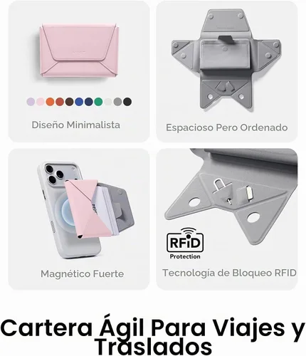 Vista 2 de MOFT Cartera magnética para mujer con 8 tarjetas, bloqueo RFID, Rosa claro, Diseño ágil para viajes y viajes
