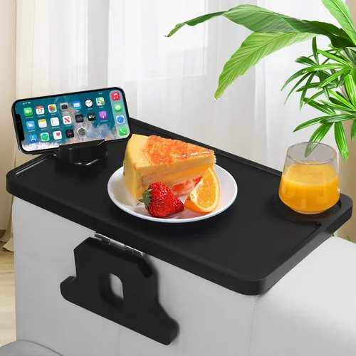 Vista 14 de Bandeja de brazo de sofá de madera tallada de bambú, bandeja de reposabrazos de sofá de tamaño normal de 11.8 x 8.6 pulgadas, no requiere